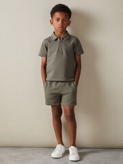 Reiss Green Smoke Robin 9-13 yrs Textured Drawstring Shorts - Image 3 of 4