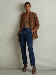 Reiss Dark Camel Jessie Petite Ponte Button-Through Overshirt - Image 1 of 7