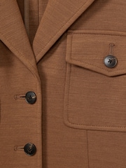Reiss Dark Camel Jessie Petite Ponte Button-Through Overshirt - Image 6 of 7