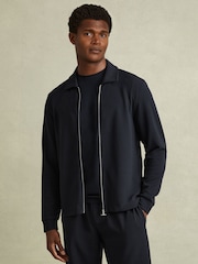 Reiss Navy Hudson Textured Zip-Through Overshirt - Image 1 of 5
