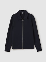 Reiss Navy Hudson Textured Zip-Through Overshirt - Image 2 of 5