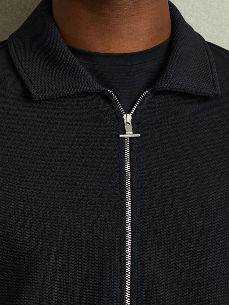 Reiss Navy Hudson Textured Zip-Through Overshirt - Image 3 of 5