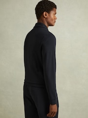 Reiss Navy Hudson Textured Zip-Through Overshirt - Image 4 of 5
