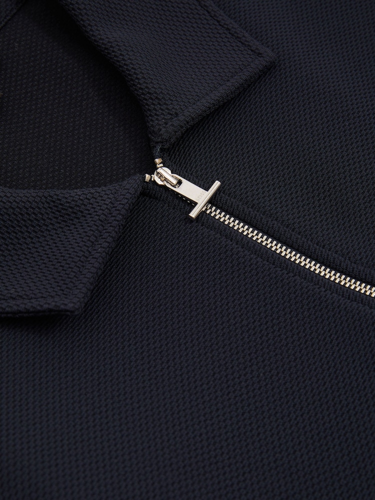 Reiss Navy Hudson Textured Zip-Through Overshirt - Image 5 of 5