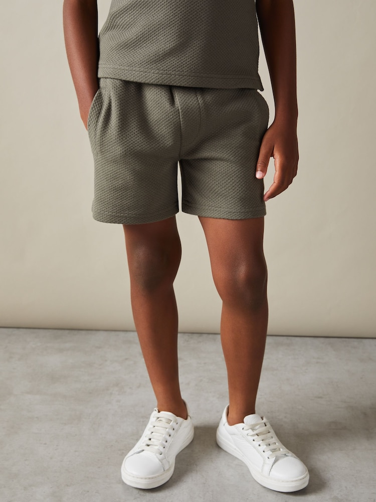 Reiss Green Smoke Creed Senior Textured Half-Zip Polo Shirt - Image 1 of 4 Reiss Green Smoke Creed Senior Textured Half-Zip Polo Shirt - Image 1 of 4