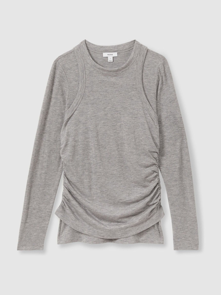 Reiss Grey Charlie Layered Long-Sleeve Top - Image 2 of 5