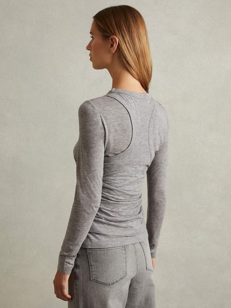 Reiss Grey Charlie Layered Long-Sleeve Top - Image 4 of 5