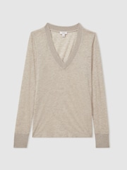 Reiss Stone Evelyn Lyocell-Wool Marled V-Neck Top - Image 2 of 7