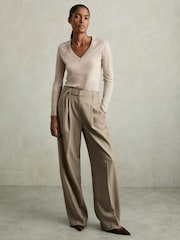 Reiss Stone Evelyn Lyocell-Wool Marled V-Neck Top - Image 3 of 7