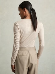 Reiss Stone Evelyn Lyocell-Wool Marled V-Neck Top - Image 5 of 7