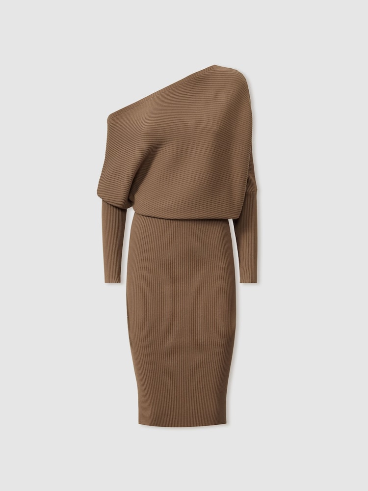 Reiss Mink Lara Off-The-Shoulder Ribbed Midi Dress - Image 2 of 5