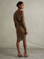 Reiss Mink Lara Off-The-Shoulder Ribbed Midi Dress - Image 4 of 5