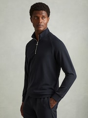Reiss Navy Illinois Textured Half-Zip Funnel-Neck Sweatshirt - Image 1 of 6