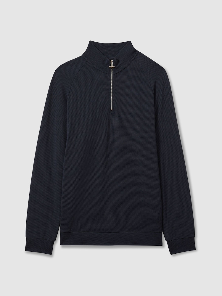 Reiss Navy Illinois Textured Half-Zip Funnel-Neck Sweatshirt - Image 2 of 6