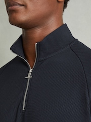 Reiss Navy Illinois Textured Half-Zip Funnel-Neck Sweatshirt - Image 3 of 6
