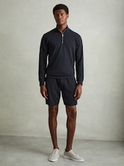Reiss Navy Illinois Textured Half-Zip Funnel-Neck Sweatshirt - Image 5 of 6