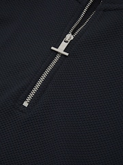 Reiss Navy Illinois Textured Half-Zip Funnel-Neck Sweatshirt - Image 6 of 6