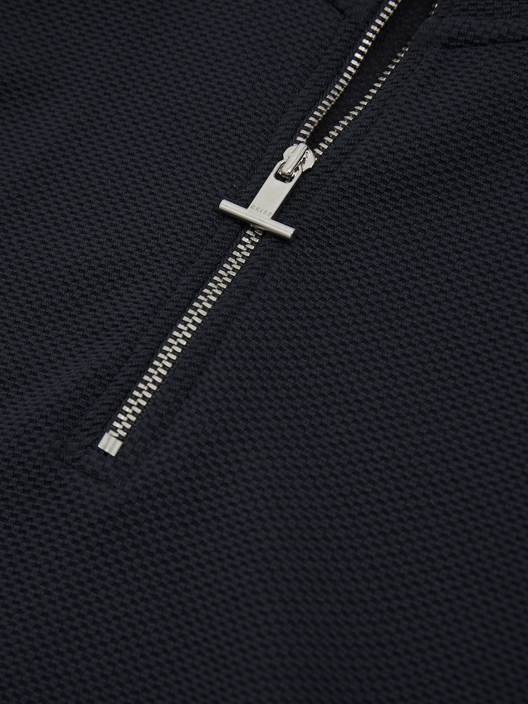 Reiss Navy Illinois Textured Half-Zip Funnel-Neck Sweatshirt - Image 6 of 6