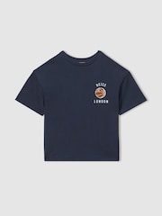 Reiss Washed Navy Kirby Junior Oversized Cotton Basketball Motif T-Shirt - Image 2 of 5