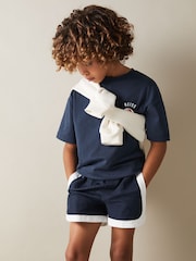 Reiss Washed Navy Kirby Junior Oversized Cotton Basketball Motif T-Shirt - Image 4 of 5