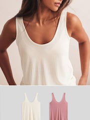 Pink/Cream Strappy Scoop Neck Slouch Ribbed Vests 2 Pack - Image 1 of 8