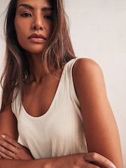 Pink/Cream Strappy Scoop Neck Slouch Ribbed Vests 2 Pack - Image 4 of 8