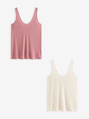 Pink/Cream Strappy Scoop Neck Slouch Ribbed Vests 2 Pack - Image 5 of 8