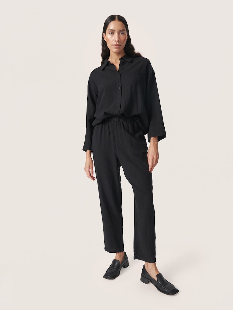 Soaked in Luxury Vinda Linen Blend Casual Cropped Length Black Trousers - Image 1 of 6
