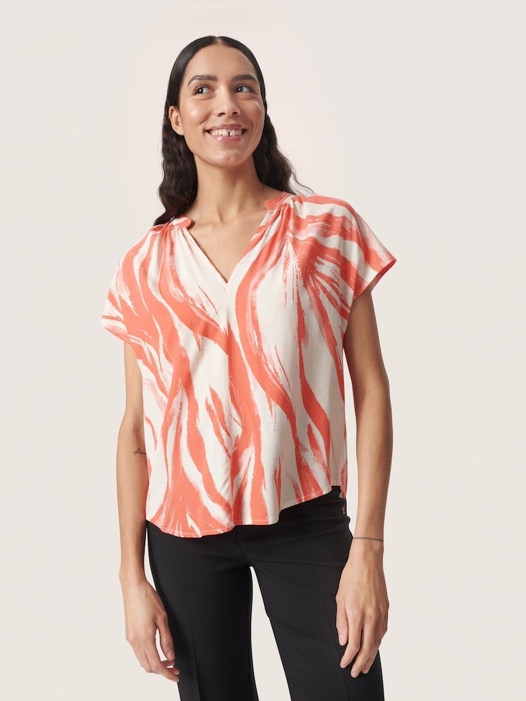 Soaked in Luxury Wynter Notch Neck Short Sleeve Blouse - Image 1 of 5