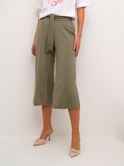 Kaffe Green Malli Casual Cropped High Waist Trousers - Image 3 of 6