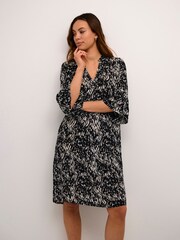 Kaffe Hera V-Neck Knee-Length Printed Black Dress - Image 1 of 6