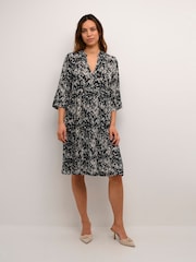 Kaffe Hera V-Neck Knee-Length Printed Black Dress - Image 3 of 6
