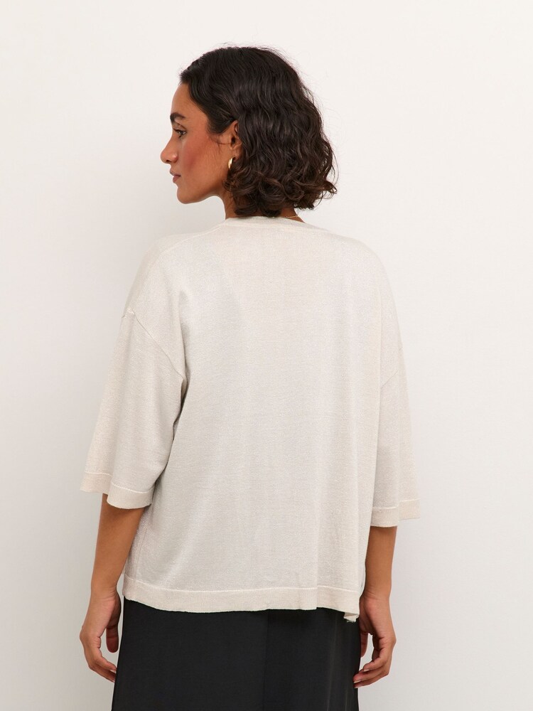 Kaffe Regina Half Sleeve Open Front White Cardigan - Image 2 of 6