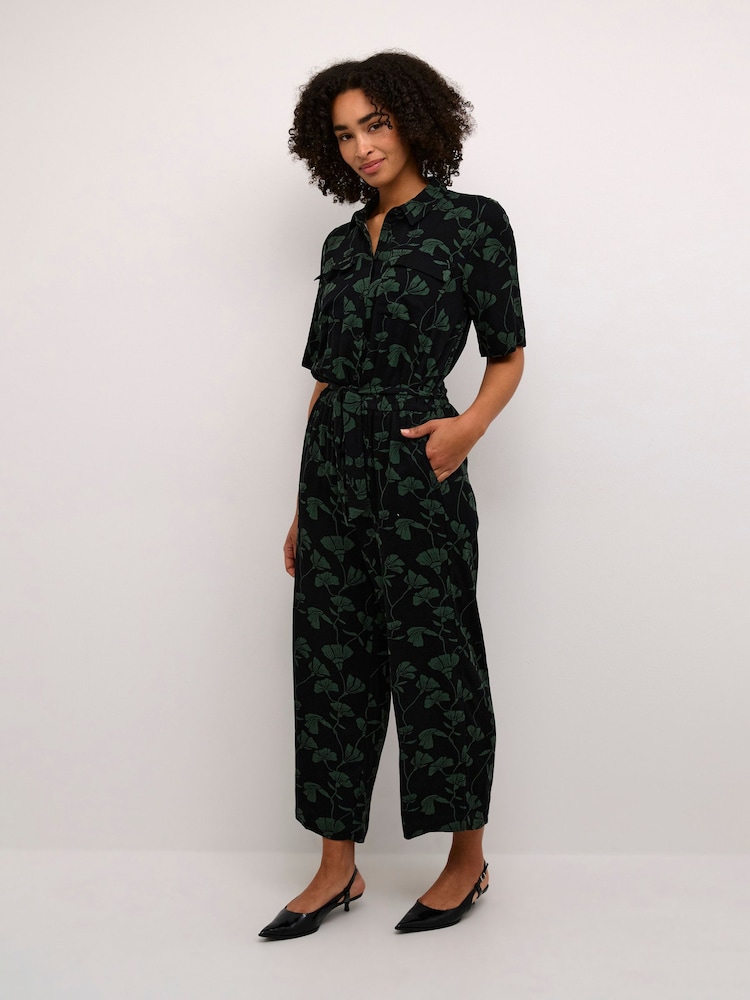 Kaffe Ruthie Half Sleeve Cropped Black Jumpsuit - Image 1 of 6 Kaffe Ruthie Half Sleeve Cropped Black Jumpsuit - Image 1 of 6