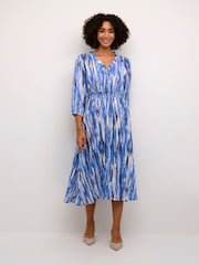 Kaffe Ariana V-Neck 3/4 Sleeve Blue Maxi Dress - Image 1 of 5