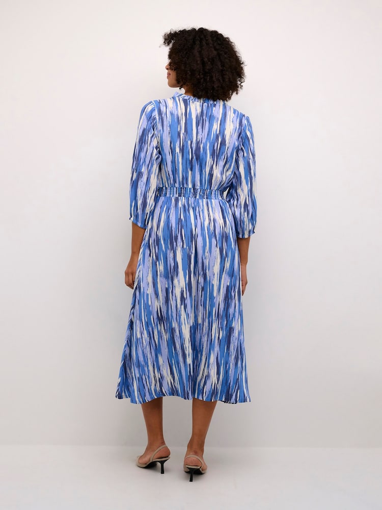 Kaffe Ariana V-Neck 3/4 Sleeve Blue Maxi Dress - Image 2 of 5