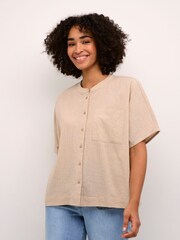 Kaffe Grey Pauline Short Batwing Sleeve 100% Cotton Shirt - Image 1 of 6