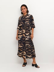 Kaffe Laila Maxi Length Printed Shirt Black Dress - Image 1 of 6