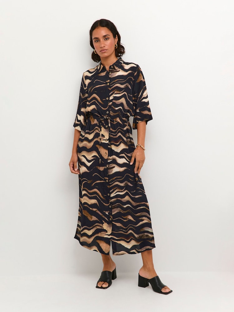 Kaffe Laila Maxi Length Printed Shirt Black Dress - Image 1 of 6