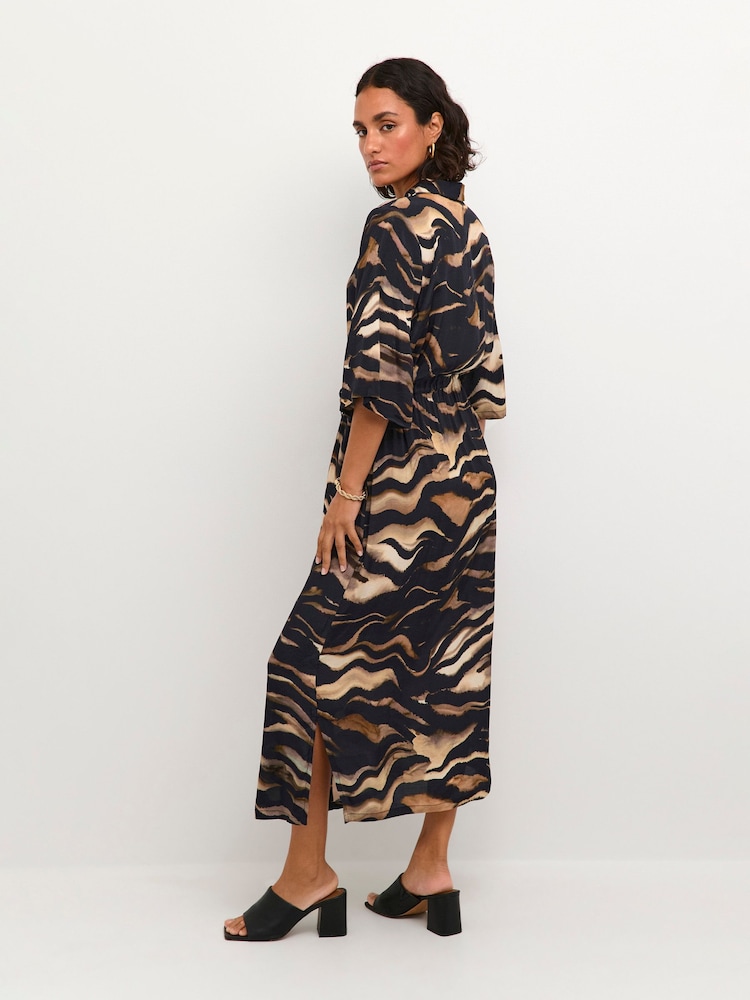 Kaffe Laila Maxi Length Printed Shirt Black Dress - Image 2 of 6