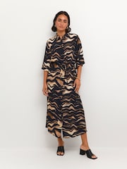Kaffe Laila Maxi Length Printed Shirt Black Dress - Image 3 of 6