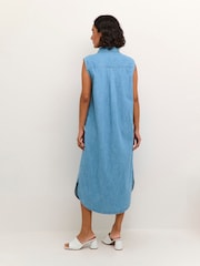 Kaffe Blue Louise 100% Cotton Denim Sleeveless Shirt Dress - Image 2 of 5