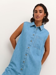 Kaffe Blue Louise 100% Cotton Denim Sleeveless Shirt Dress - Image 3 of 5