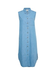 Kaffe Blue Louise 100% Cotton Denim Sleeveless Shirt Dress - Image 4 of 5