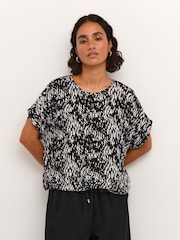Kaffe Amber Batwing Sleeve Printed Black Blouse - Image 1 of 6