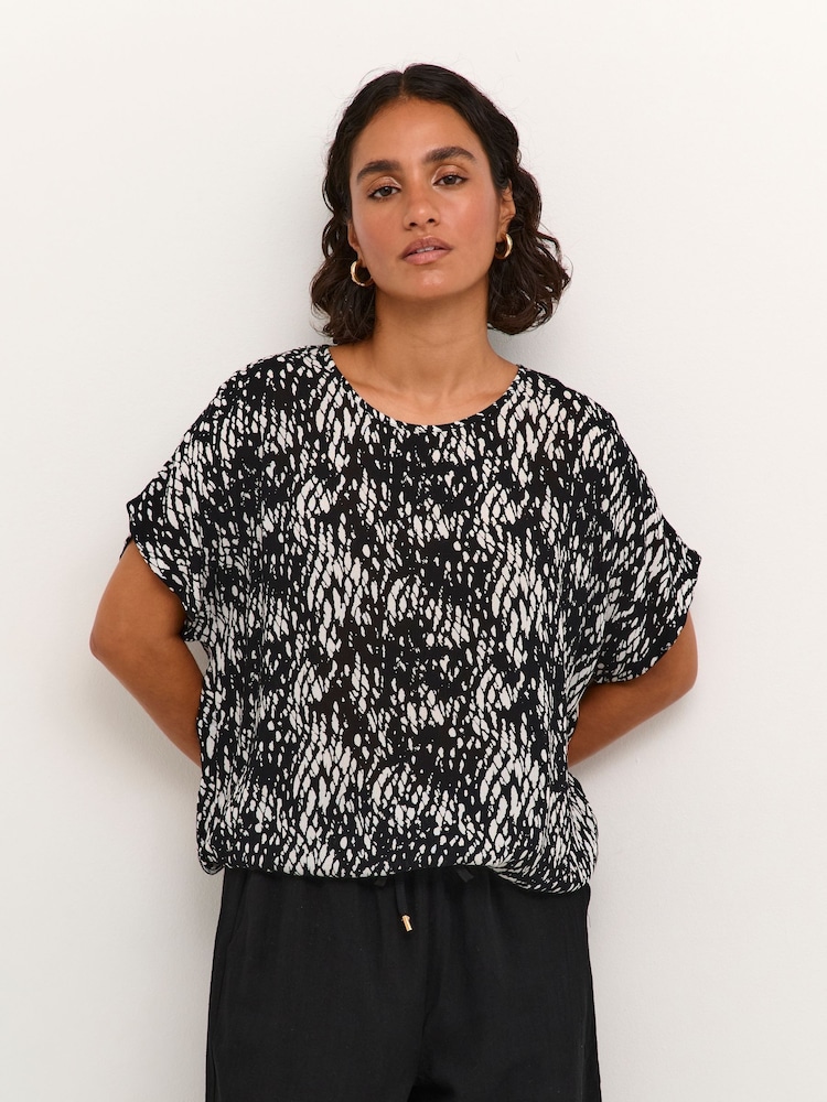 Kaffe Amber Batwing Sleeve Printed Black Blouse - Image 1 of 6