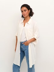 Kaffe Pauline 100% Cotton Above Knee Length Shirt White Dress - Image 1 of 6