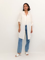 Kaffe Pauline 100% Cotton Above Knee Length Shirt White Dress - Image 3 of 6