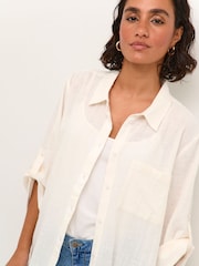 Kaffe Pauline 100% Cotton Above Knee Length Shirt White Dress - Image 4 of 6
