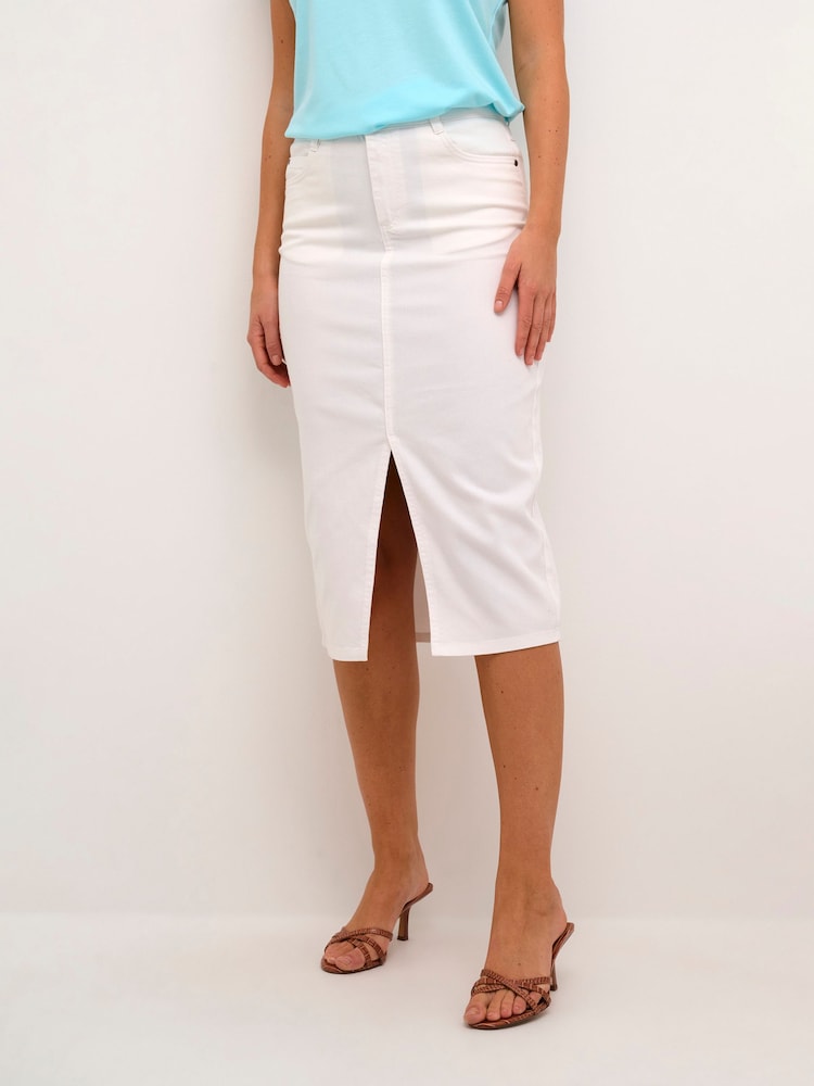 Kaffe Zelina Denim Midi Length Pencil White Skirt - Image 1 of 6